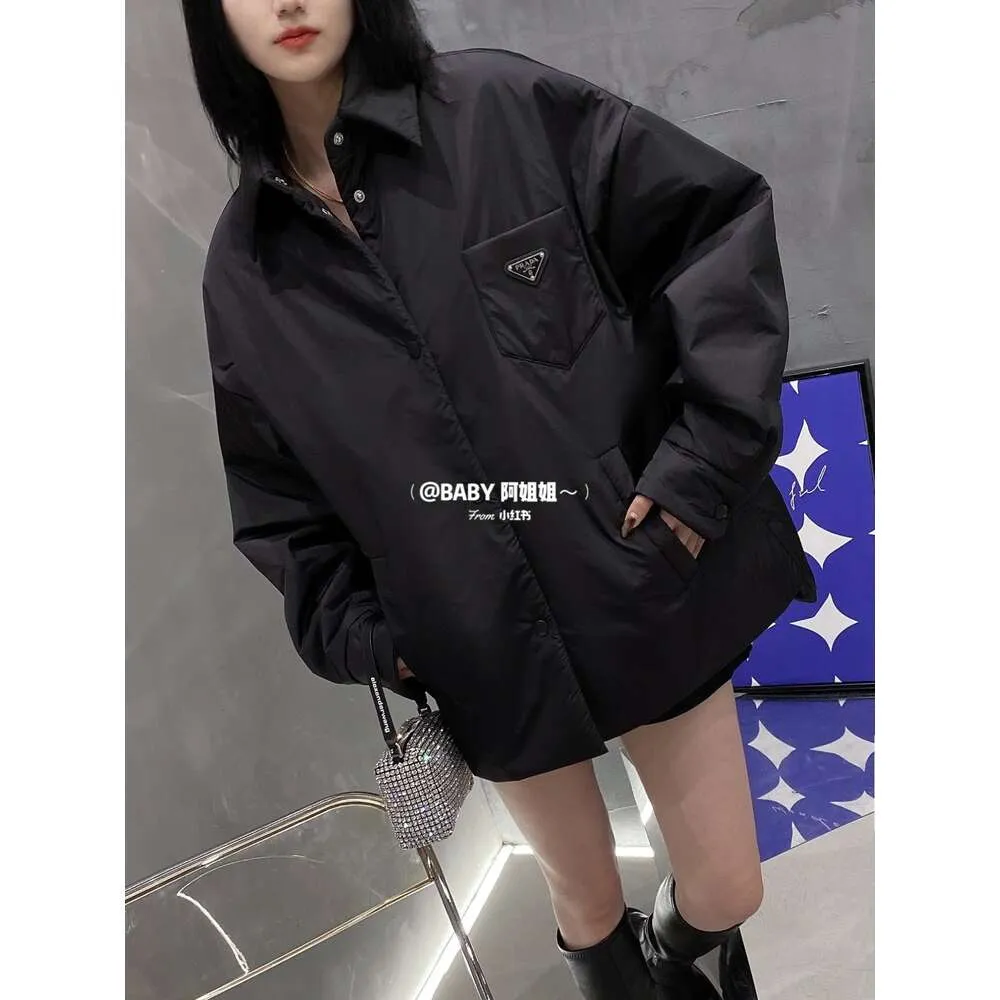 Women's Jackets P23 Autumn Winter Boyfriend Style Pocket Triangle Decoration Thin Unisex Shirt Loose Cotton Dress