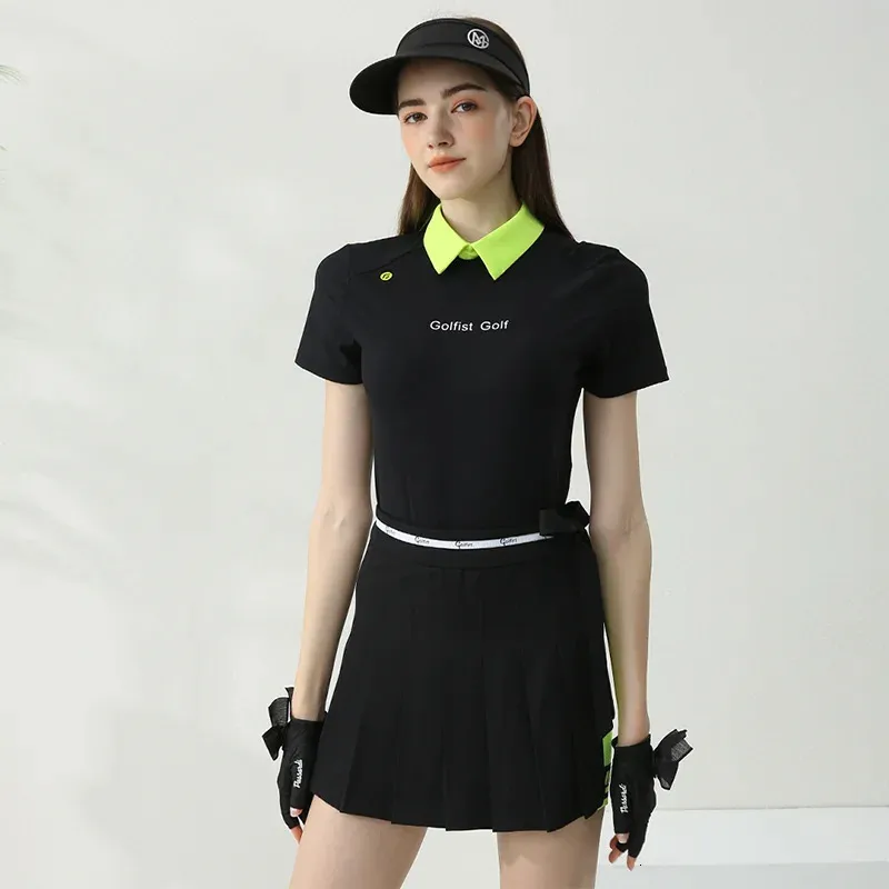 Golfist Golf Women Shortsleeved Lapel Polo Shirt Twopiece Style Short Skirt Elastic Breathable Tennis Clothing 240416