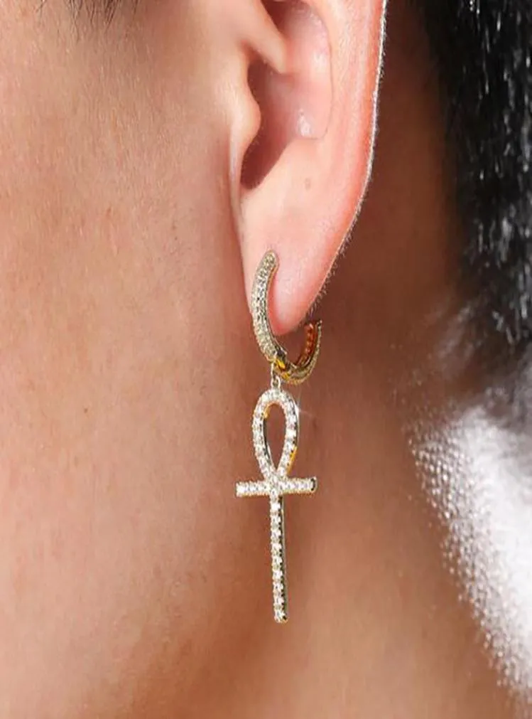 Hommes femmes Ins ankh boucles d'oreilles égyptiennes bling zircon cubique clé de la vie en égypte drop-oreille de mode joelry de mode7427874