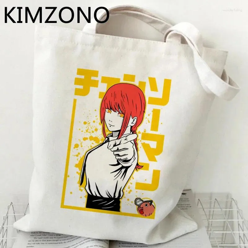 Shopping Bags Chainsaw Man Bag Reusable Canvas Tote Bolsa Jute Bolsas Reutilizables Compra Net Sacolas