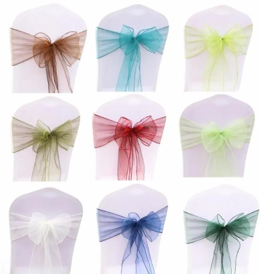 100PCS Wedding Party Organza Fabric Ribbon Chair Sashes For Banquet Event Birthday Party Decoration Home Textile Chair Cover17688032