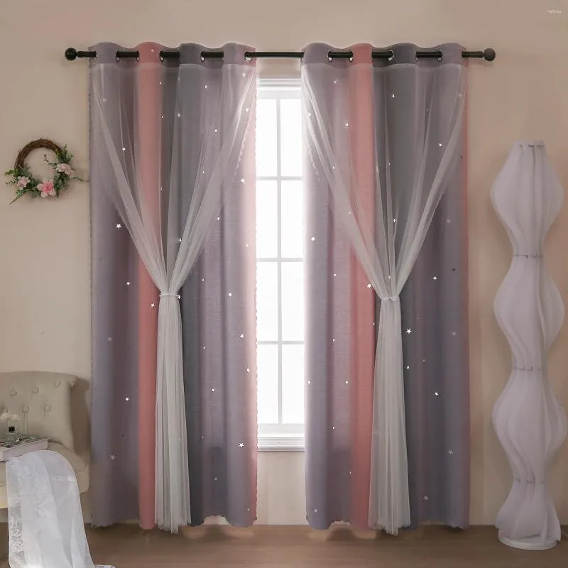 Cortina rosa cortinas de berçário Janela de blecaute para crianças decoração de quarto de crianças fofo star 1 painéis