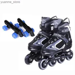 Inline Roller Skates Adjustable Inline Roller Skate Shoes Flashing Wheels Double Row 4-Wheel Skates 2 In 1 Professional For Adult Teenager Kids Gift Y240410