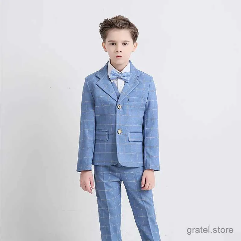 Pakken jongens blauw trouwpak kinderen formele blazer kleding set kinderdag fotografiepak afstuderen prestaties jurk kostuum