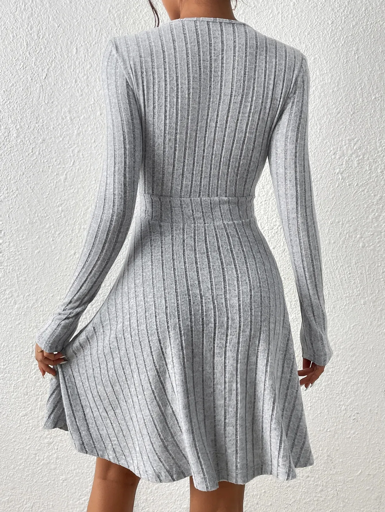Vestido De Punto Acanalado Para Cóctel Vestido Manga Larga Jiabbyin - Cuello Cuadrado, Punto Acanalado, Midi Vestido Punto