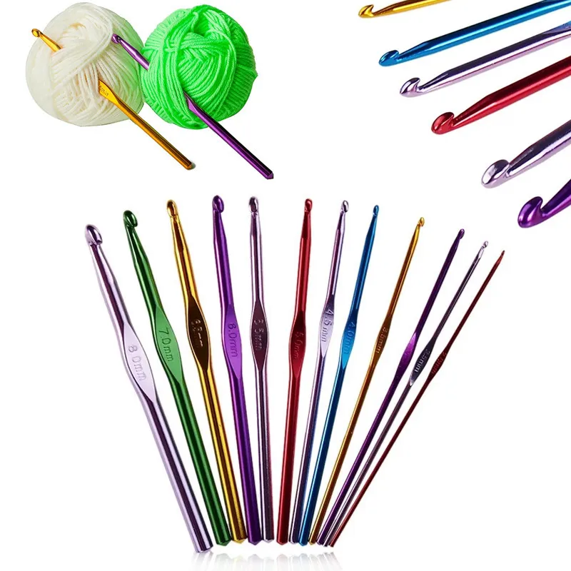 12Pcs/Lot Crochet Hook Set 2-8 mm Coloured Metal Needle Ergonomic Handle Sewing Knitting Hook Needles Yarn Weave Sweater DIY Hand Craft Tools HY0397
