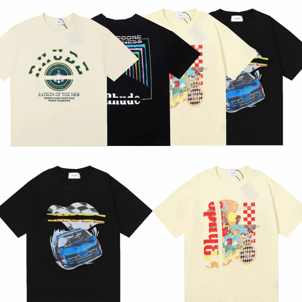 Designers Mens Rhude broderie t-shirts for Summer Mens Tops Women Shirt 100% coton Hip Hop Rock T-shirt