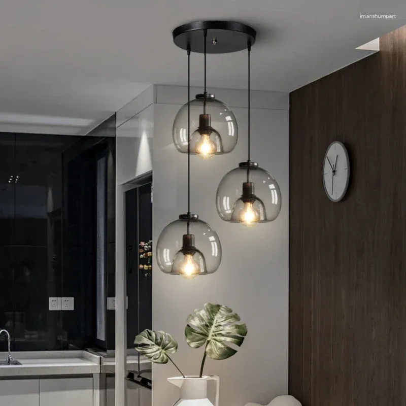 Ljuskronor glas led tak ljuskrona e27 svart hängslampa för vardagsrum matbord kök sovrum modern grå konst hängande ljus