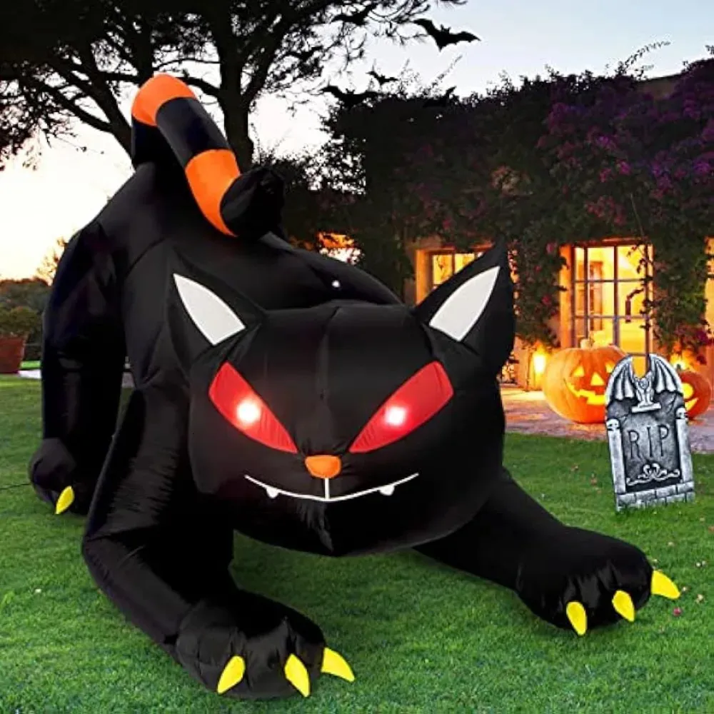 Halloweenowe nadmuchiwane 18 m Black Cat Toy Shakes Głowa Ghost LED LED Inside Outdoor Yard Air Blown Decoration Wyświetlacz 240407