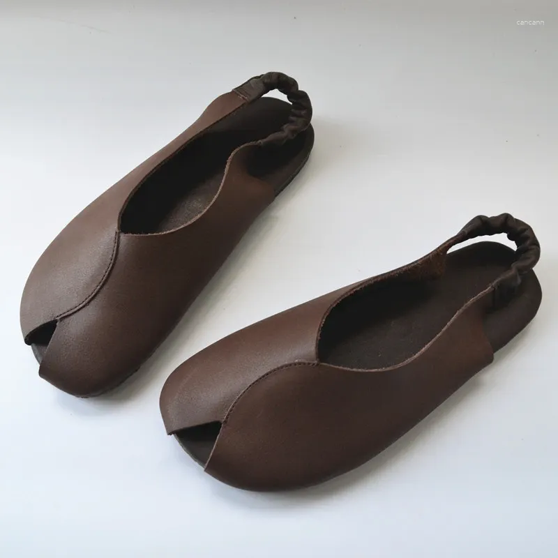 Sandaler Birkuir Öppna tålägenheter för kvinnor eleganta skor elastiska band lyxiga lågklackar ihåliga mjuka sulor äkta läderglas