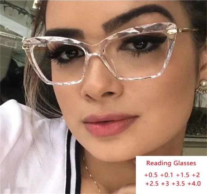 Reading Glasses Clear Cat Eye Recept Eglaslasses Frame Damer Women Fake Luxury Designer Hyperopia Glasögon med grader2104328