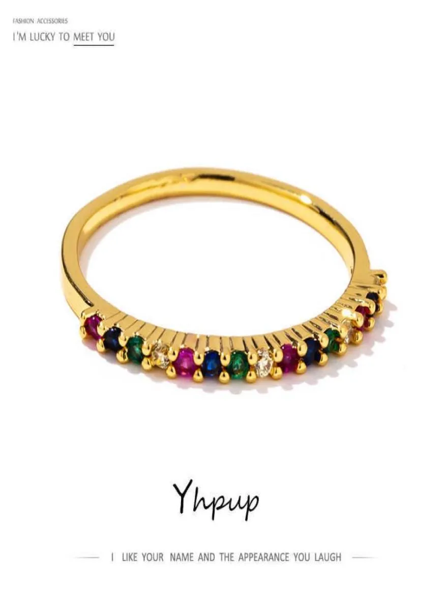 Yhpup Fashion Brand Rainbow Multicolor Women Ring Copper Europe and America Jewelry for Girl Female Wedding Girlfriend Gift New Q7026847