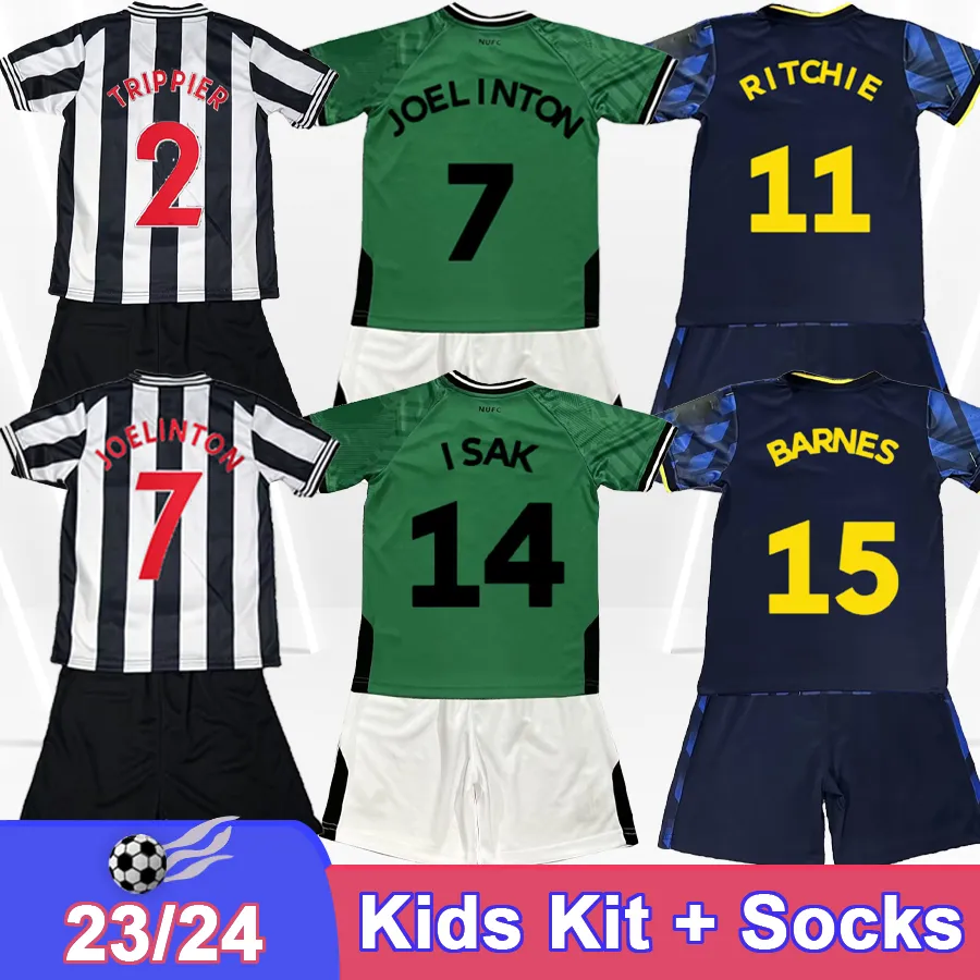 23 24 Trippier Tonali Kids Kit Soccer Jerseys Wilson Joelinton Barnes Isak Almiron Burn Willock Gordon Home Away 3 -е детские футбольные рубашки с коротким рукавом