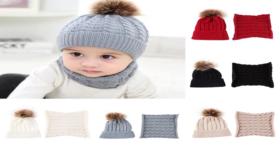5 couleurs Baby Cap Scarf Set Toddler hiver chaude fourrure Ball tricot tricot rond Anneau foul