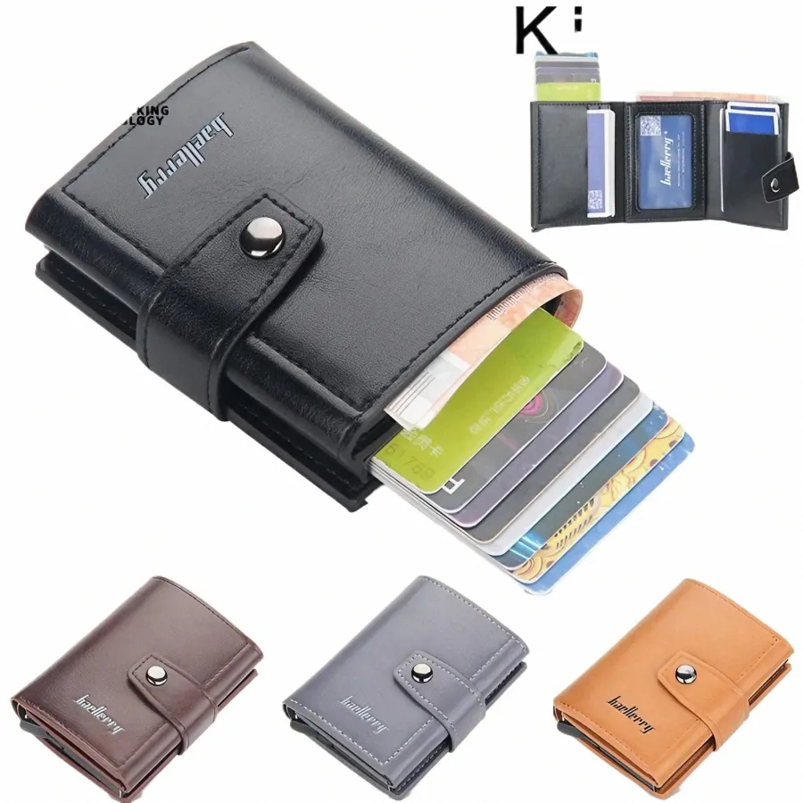 Kismis RFID Bloqueo de la tarjeta de la tarjeta Busin - billetera de la tarjeta de crédito de cuero genuina con caja de regalo, diseño minimalista S7PI#