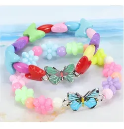 Strand 3pcs/lot Children's Acrylic Pearls Bracelets Bangles Colorful Butterfly Beaded Bracelet Cartoon Child Jewelry Kids Gifts