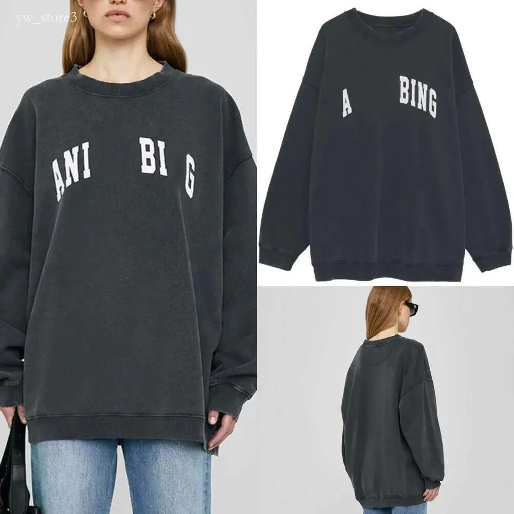 ANINE BINGE Bluza Nowa niszowa projektant bluzy pullover swobodny mody litera vintage druk okrągła bawełniana trend luźne wszechstronne bluzy z kapturem aniny