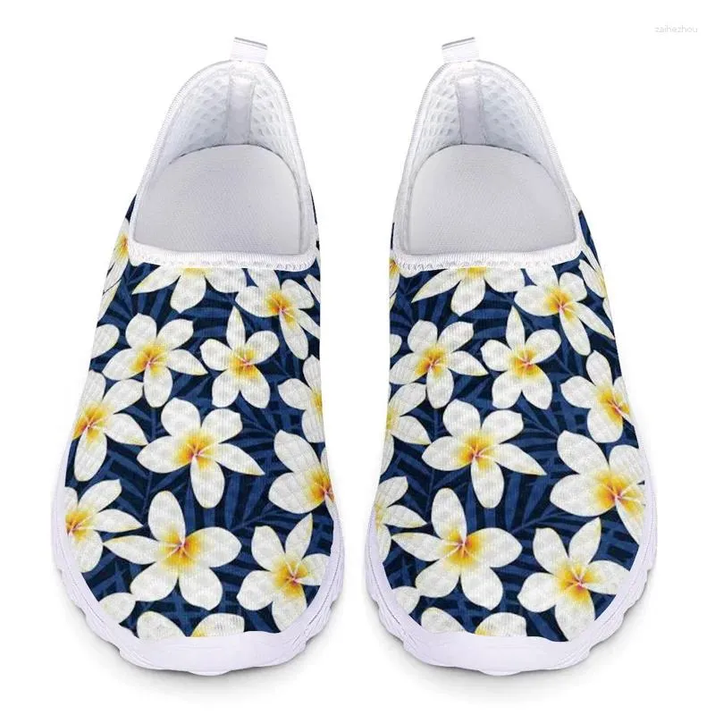 Chaussures décontractées jaunes florales plumeria fleurs imprimé mots de femme baskets femelles flats dames glisser pour les adolescents filles 2024 plus taille