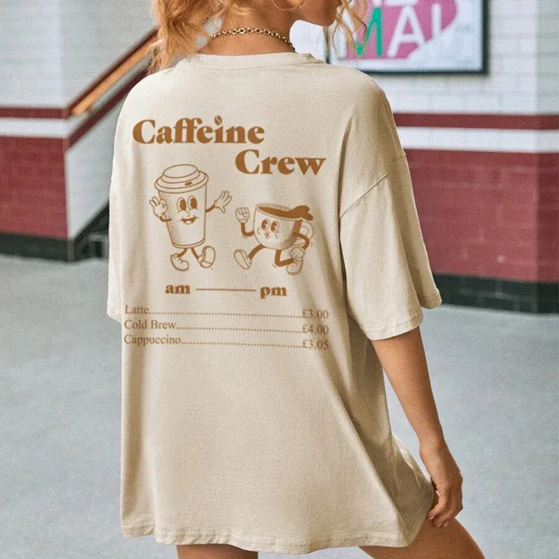 Caffeine Crew Retro Cartoon Graphic Tees Women Cute Funny Coffee TShirt Unisex Vintage Groovy Streetwear Addict Top 240416
