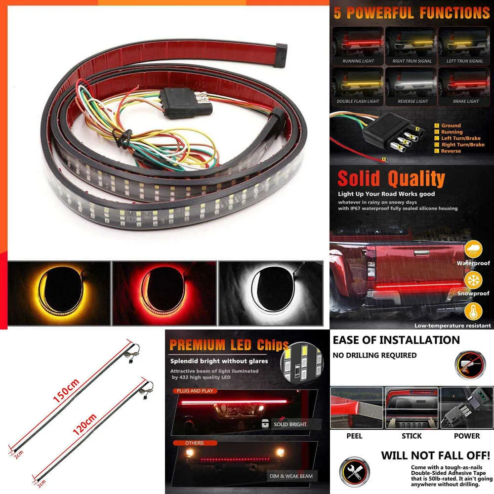 2024 60 tum 432LED Triple Row Truck baklucka LED -strip ljusstång med omvänd broms blinkers för jeep pickup SUV för Dodge