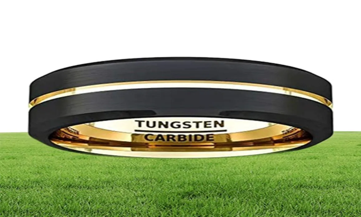 Mode 8 mm zwarte wolfraamcarbide ring gouden groove matborstig oppervlak afgeschuinde rand heren trouwband comfort fit3076018