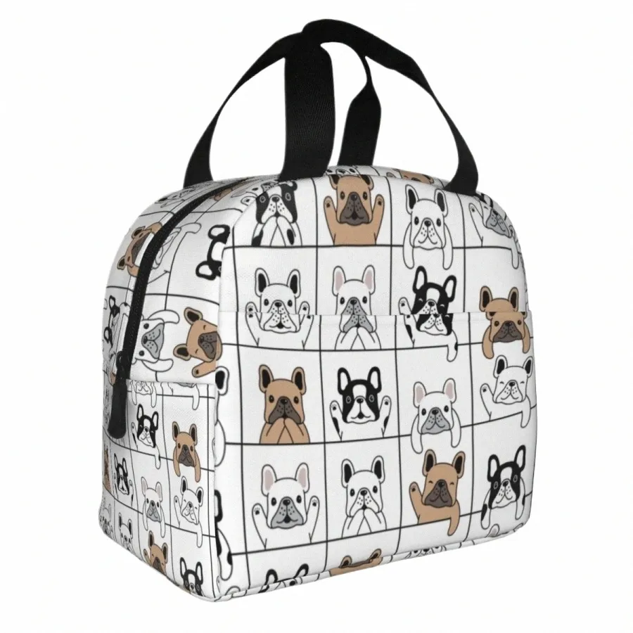 süßer Welpe French Bulldog Lunchbag warme Kühler thermisch isolierter Lunchbox für School Arbeit Picknick -Tasche W48R#