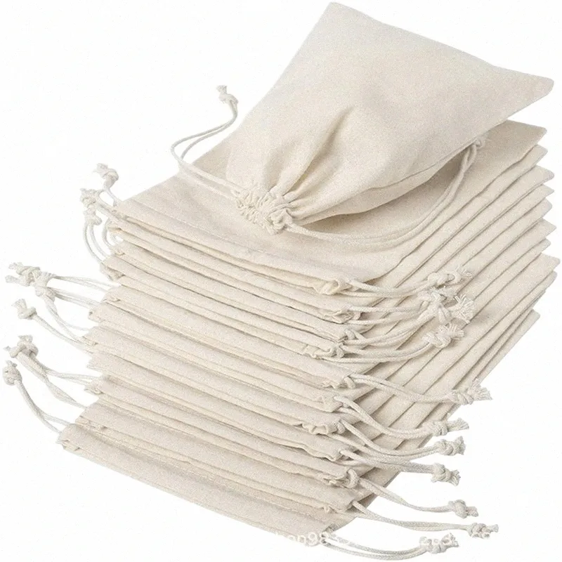 Sacs à cordon réutilisables Cott DrawString Sacs de rangement en tissu pour diverses bijoux de mariage emballage cadeau en tissu Small Pocket 78f4 #