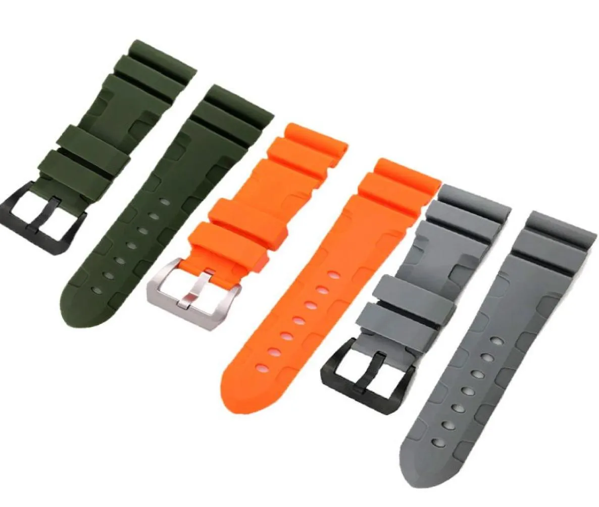 24 26 mm boucle 22 mm Bands de montre masculins noirs gris orange vert plongée en caoutchouc silicone bracelet sport brochette en acier inoxydable Buck5598959