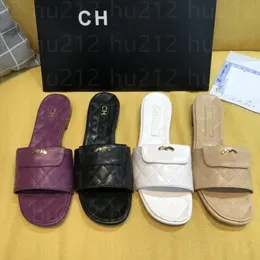 France Women's Shoes Summer diamond pattern Slippers Square Toe Shallow Slide High Quality Luxury designer Sandal band name 2c Checkered