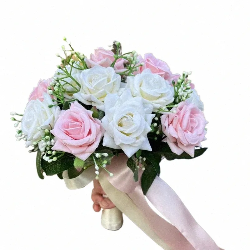 Hochzeit Bouquet Braut Brautjungfer Hochzeitakrorien Seidenbänder Künstliche Rosen Halten FRS BRIDE Mariage Bouquet Gevorgebliebene W2mo##