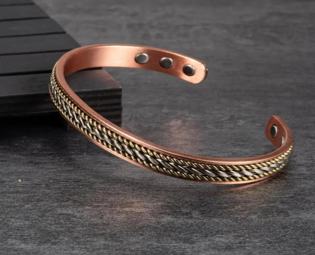 Bracelet en cuivre réglable bracele pour hommes femmes ed pure arthrite magnétique 83 mm énergie manche ouverte.