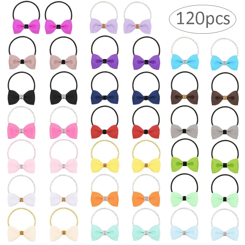 /Mini Ribbon Hair Bows Candy Color Elastic Hair Bands Rubber Gum Girls Rope Cute Kids Ponytail Holders