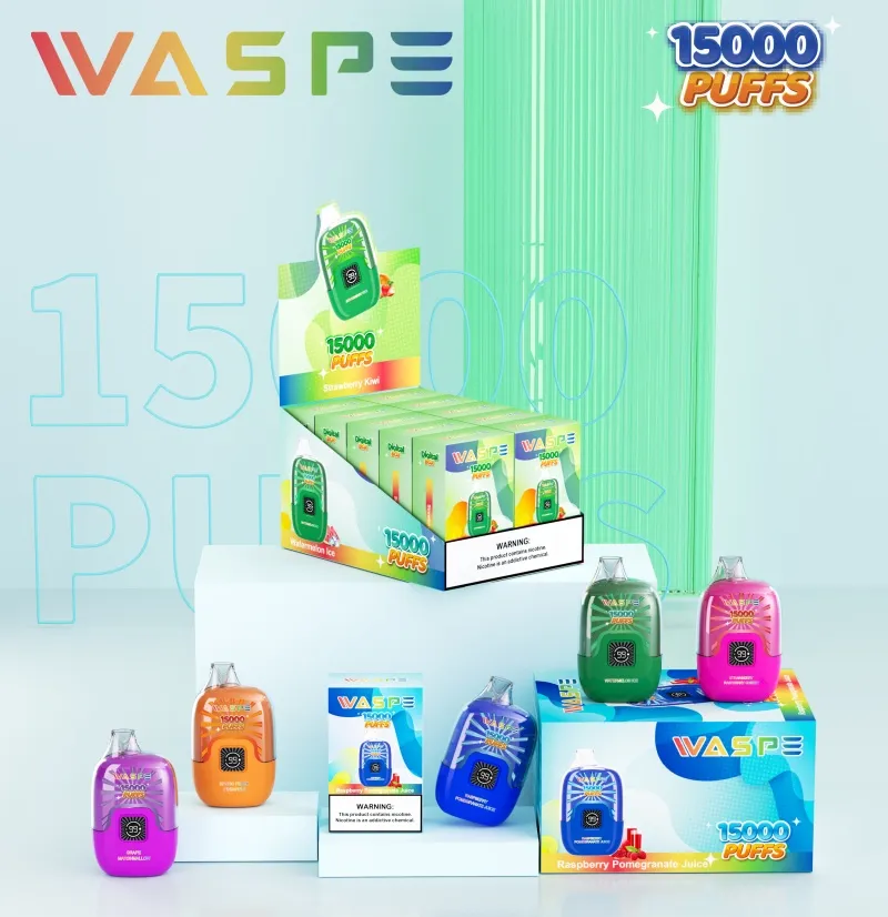 WASPE Digital Box Puff 15000 sigarette elettroniche usa e getta 0% 2% 22 ml Coil a mesh baccello pre-riempito 650MAH Type-C ricaricabile da 12 gusti 15k Vs Shisha Hookah 15k