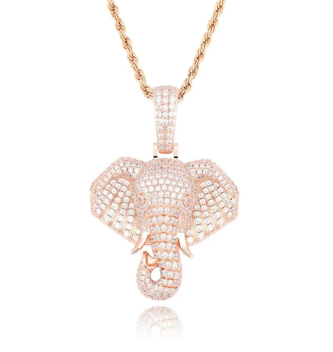 Iced Out Elephant Pendant Halsband för män Lyxdesigner Mens Bling Diamond Animal Pendants Gold Silver Rose Gold Chain Necklac2894233