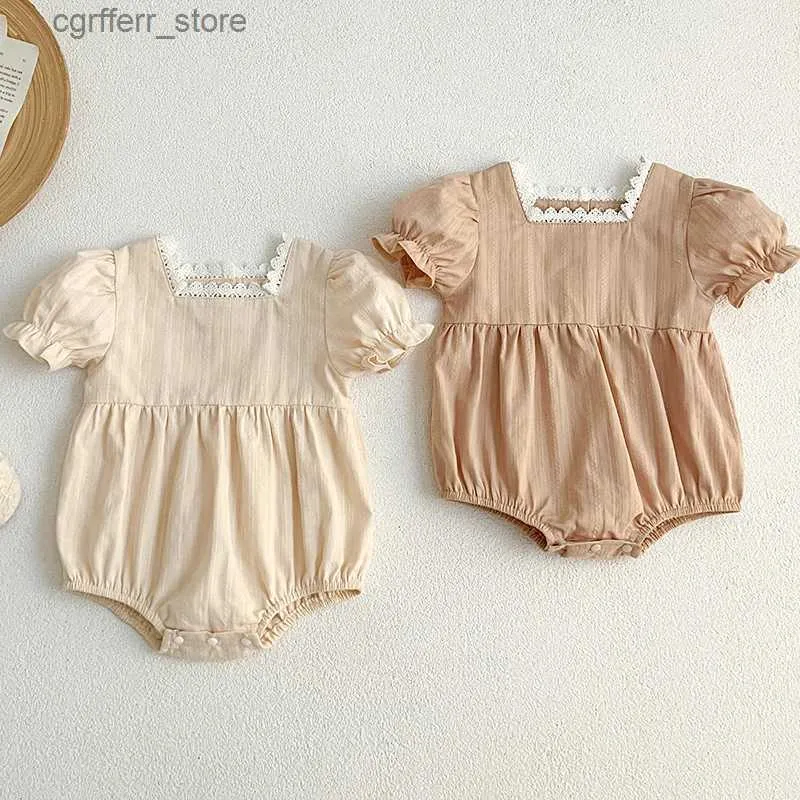 Rompers Summer Cute Baby Girl Clothes Lace Square Collar Romper Cotton Short Sleeve Baby Jumpsuit 0-24m L410