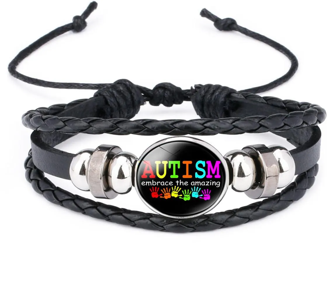 Bracelets de conscientização do autismo de novas crianças para crianças autismo garoto menina charme de couro embrulhada pulseira bangle de moda jóias inspiradoras9718616