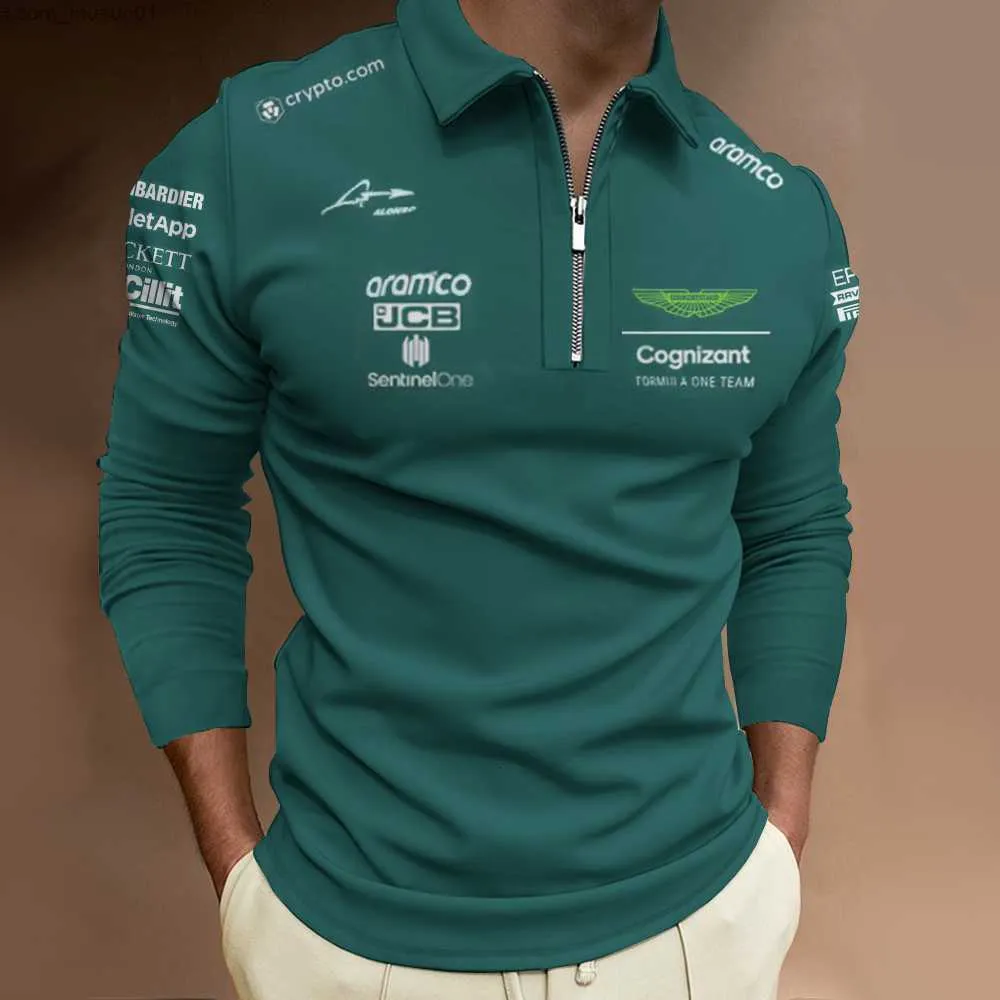 Heren Polos Mens Polos Aston Martin Team Green Longsleved Polo Spaans R groot formaat Rapel Clothing L2402