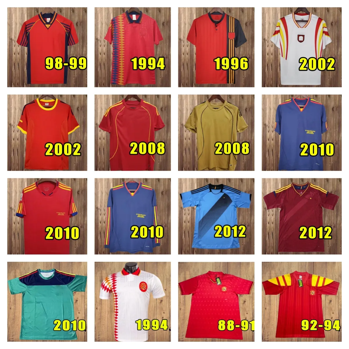 2010 Spain Retro Soccer Jerseys 1996 2002 08 12 18 Camiseta de Futbol Raul Xavi Hierro Luis Enrique Alonso Caminero Iniesta Puyol Pique Torres Guerrero Guardiola 88