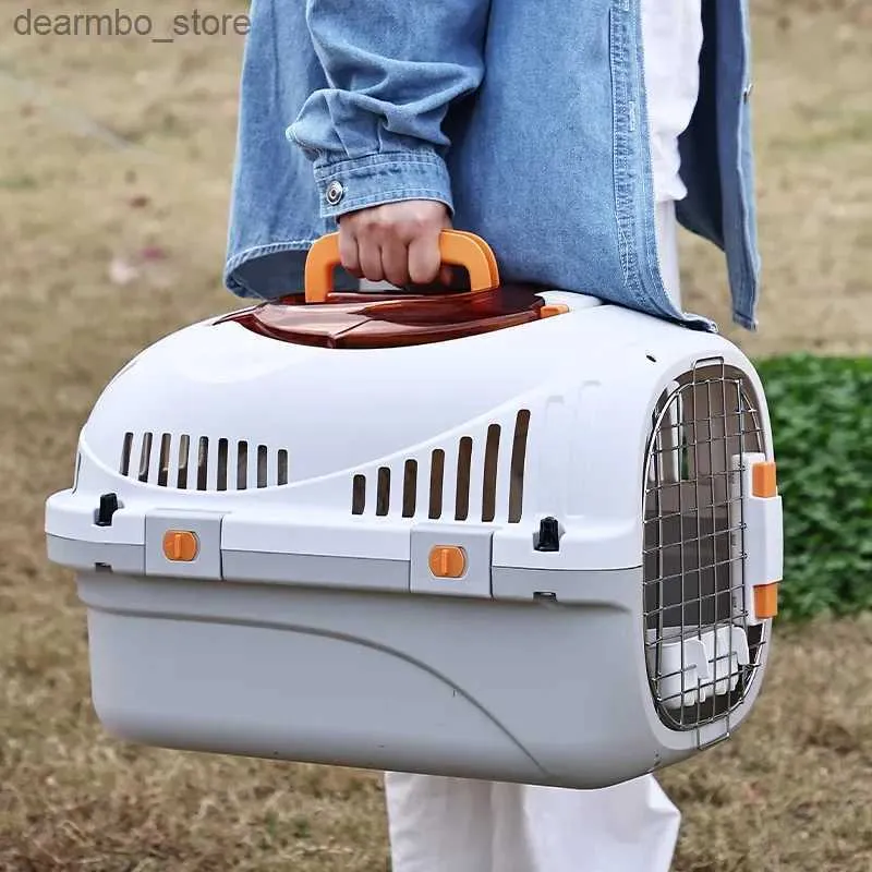 Cat Carriers Crates Houses Carry-on Pet Carrier for Cats Ba Pet Transporte Cae Iron Net Puss Do Travel Luae Ventilate Space Cae Cat Handba L49