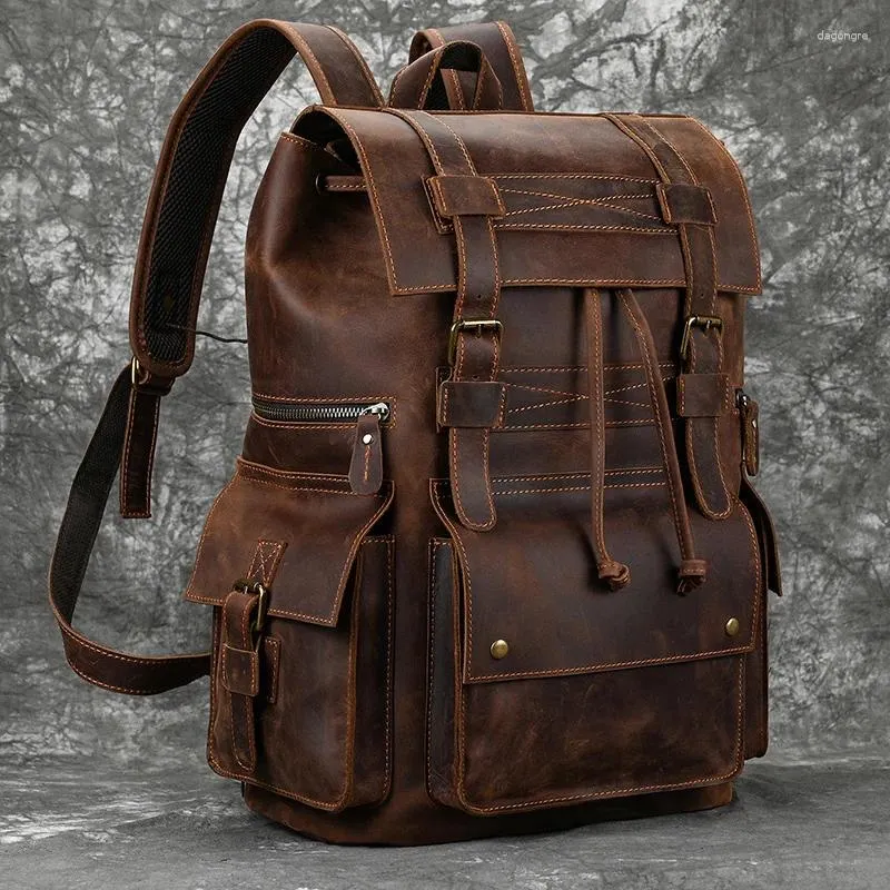 Rucksack 2024 Ankunft Leder für Männer Männliche echte Laptop -Reise 17 Zoll Daypack Shoold Tasche groß