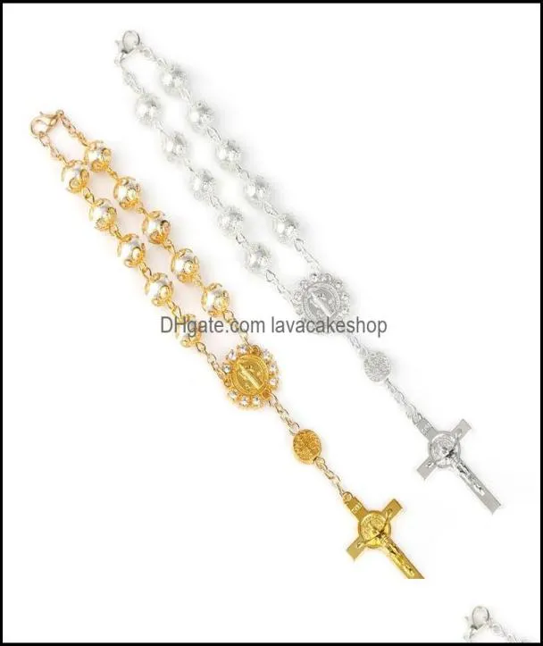 Party Favor Event Supplies Festive Home Garden Imitation Perles Perles Catholic Rosaire crucifix Pendants Bracelet Baptême Cadeaux 5459779