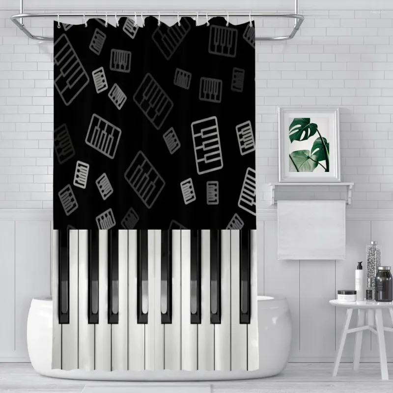 Cortinas de chuveiro Piano Banheiro Música Notas de Partição Impermeável Curta