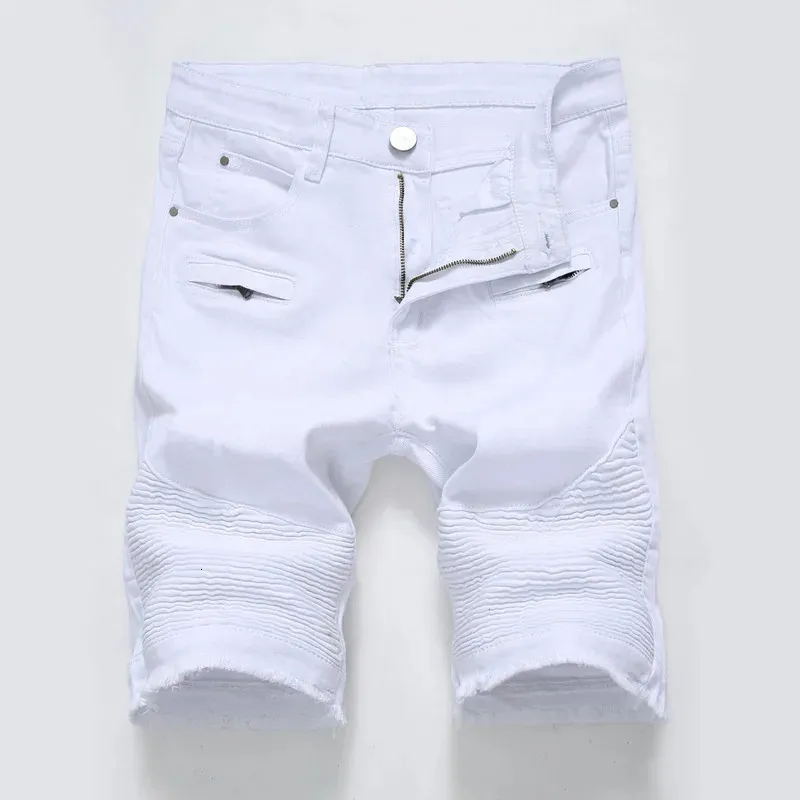 Summer Mens Denim Shorts Street Clothing Trend Personality Slim Short Jeans White Red Black Male Brand Clothes 240412