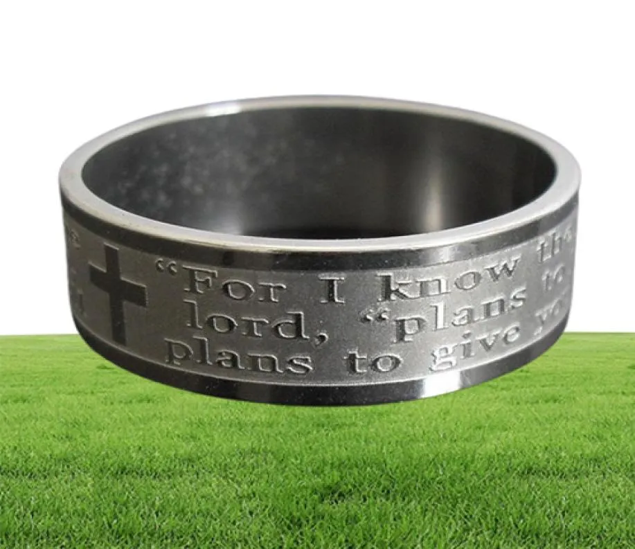 50pcs Etch band Lords Prayer For I know the plans..Jeremiah 2911 English Bible Stainless Steel Rings Wholesale Fashion Jewelry Lots6351268