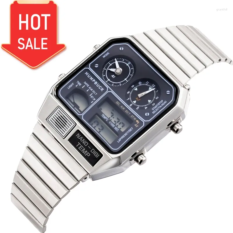 Wristwatches HUMPBUCK Square Shape Watch Stainless Steel With Temperature Display And Waterproof Feature