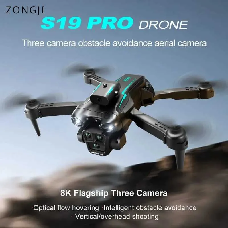 DRONES S19 PRO DRONE Professional 8K Dual Camera Optical Flow Electric Justering Hinder Undvikande Aerial Photography Aircraft Drone 240416