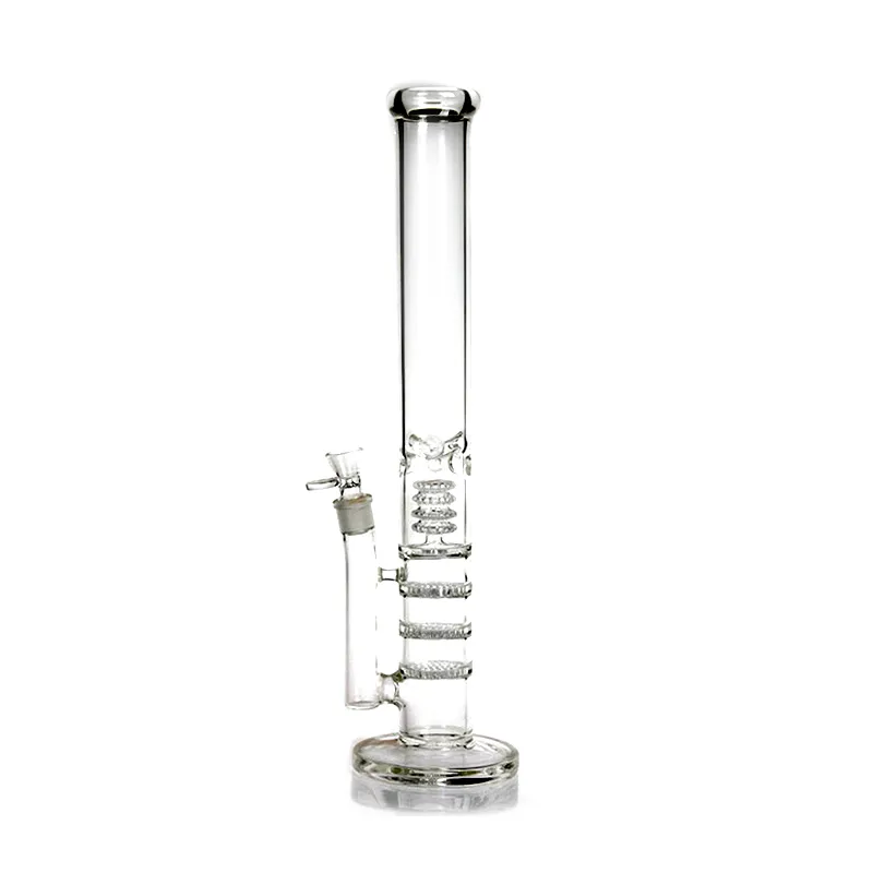 18 Inches Tall Straight Tube Water Pipes Showerhead Perc & Triple Honeycomb Perc Glass Water Bongs Percolator Glass Bong Smoking Pipes Recycler Oil Rigs