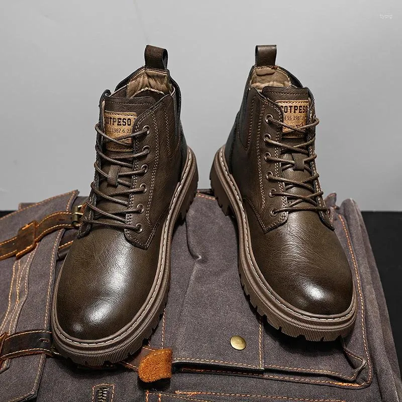 Sapatos casuais de couro de alta qualidade 2024 homens de outono de outono, elegantes e confortáveis, botas masculinas ao ar livre 44