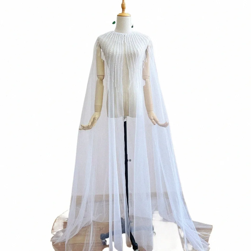 pearls Romantic Wedding Cape Lg Bohemian Brides Wraps Hand Beads Sweep Train Bridal Cloak Bridal Accories Outfit Z4Y0#