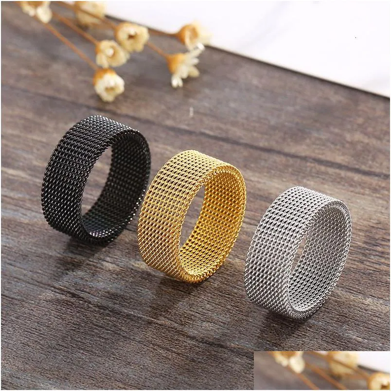 Band Rings 8Mm Wide Stainless Steel Couple Deformable Mesh Accessories For Women Men Jewelry Wedding Gift 230829 Drop Delivery Dh6Hy